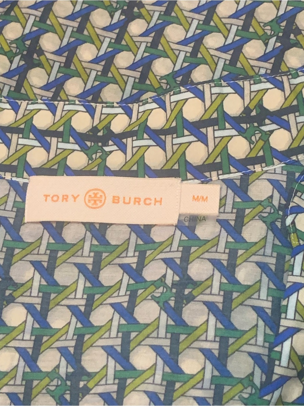 Tory Burch Basket Weave Geo Logo Cotton Caftan Maxi Dress Size M - Picture 6 of 7